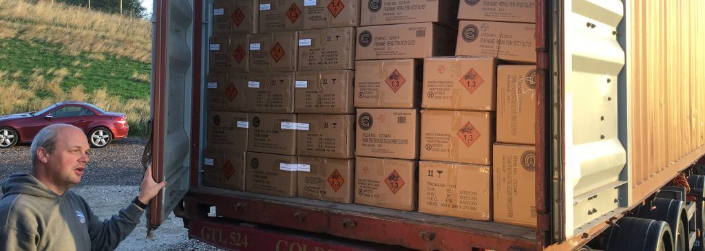 A container load of fireworks arrives at the depot for safe storage