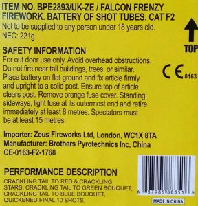 Firework warning label with safety instructions