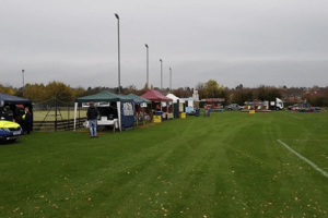 Field set up with stalls as part of a community fireworks display